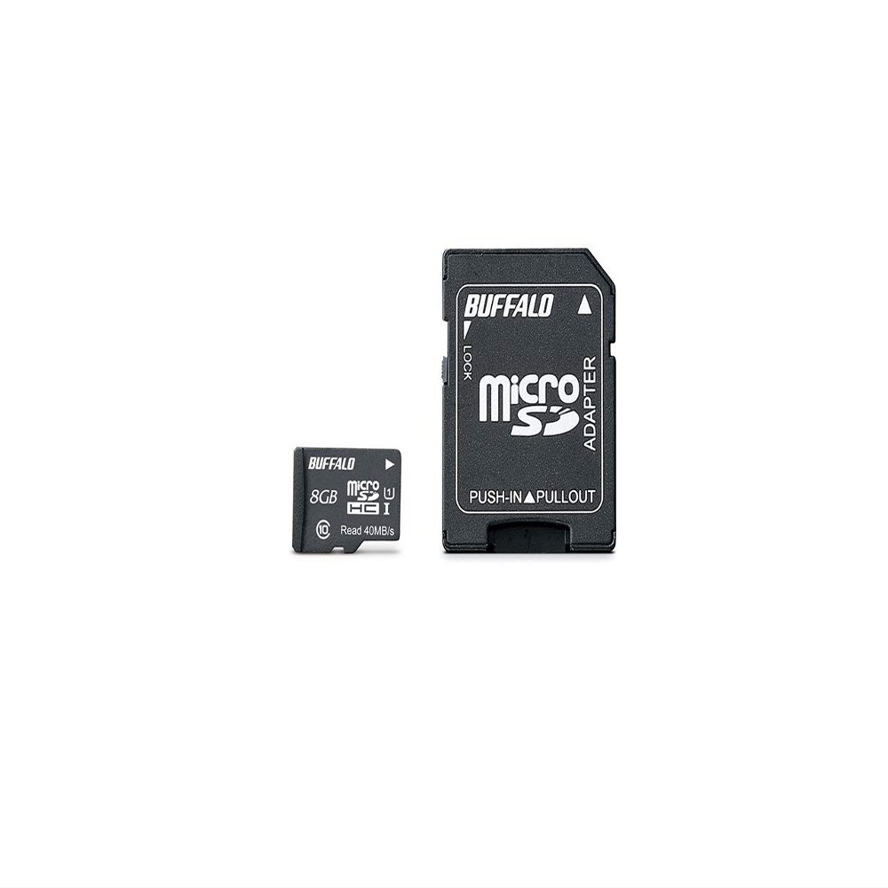 Buffalo RMSD-008GU1SA UHS-I Class 1 MicroSD Card with SD Adapter 8GB