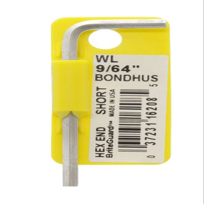 Bondhus 16208 9/64" Hex Tip Key L-Wrench with BriteGuard Finish, Tagged and Barcoded, Short Arm
