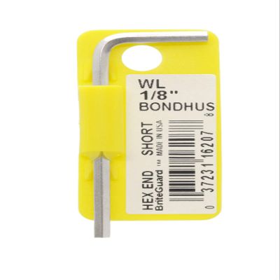 Bondhus 16207 1/8" Hex Tip Key L-Wrench with BriteGuard Finish, Tagged and Barcoded, Short Arm