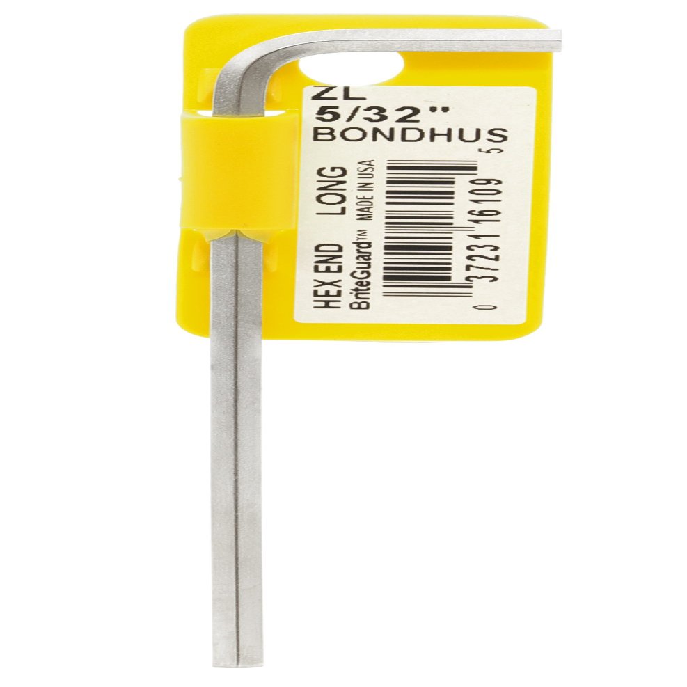 Bondhus 16109 5/32" Hex Tip Key L-Wrench with BriteGuard Finish, Tagged and Barcoded, Long Arm