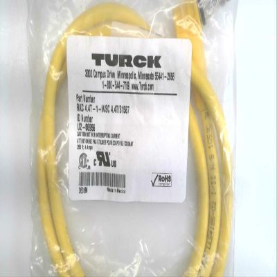 TURCK RKC 4.4T-1-WSC 4.4T/S1587 1 METER LENGTH, 4 WIRE, CORDSET, DOUBLE ENDED, M12 EUROFAST, MEDIUM PLUG BODY, NICKEL PLATED BRASS COUPLING, NO LEDS, RIGHT ANGLE MALE CONNECTOR, STRAIGHT FEMALE CONNEC