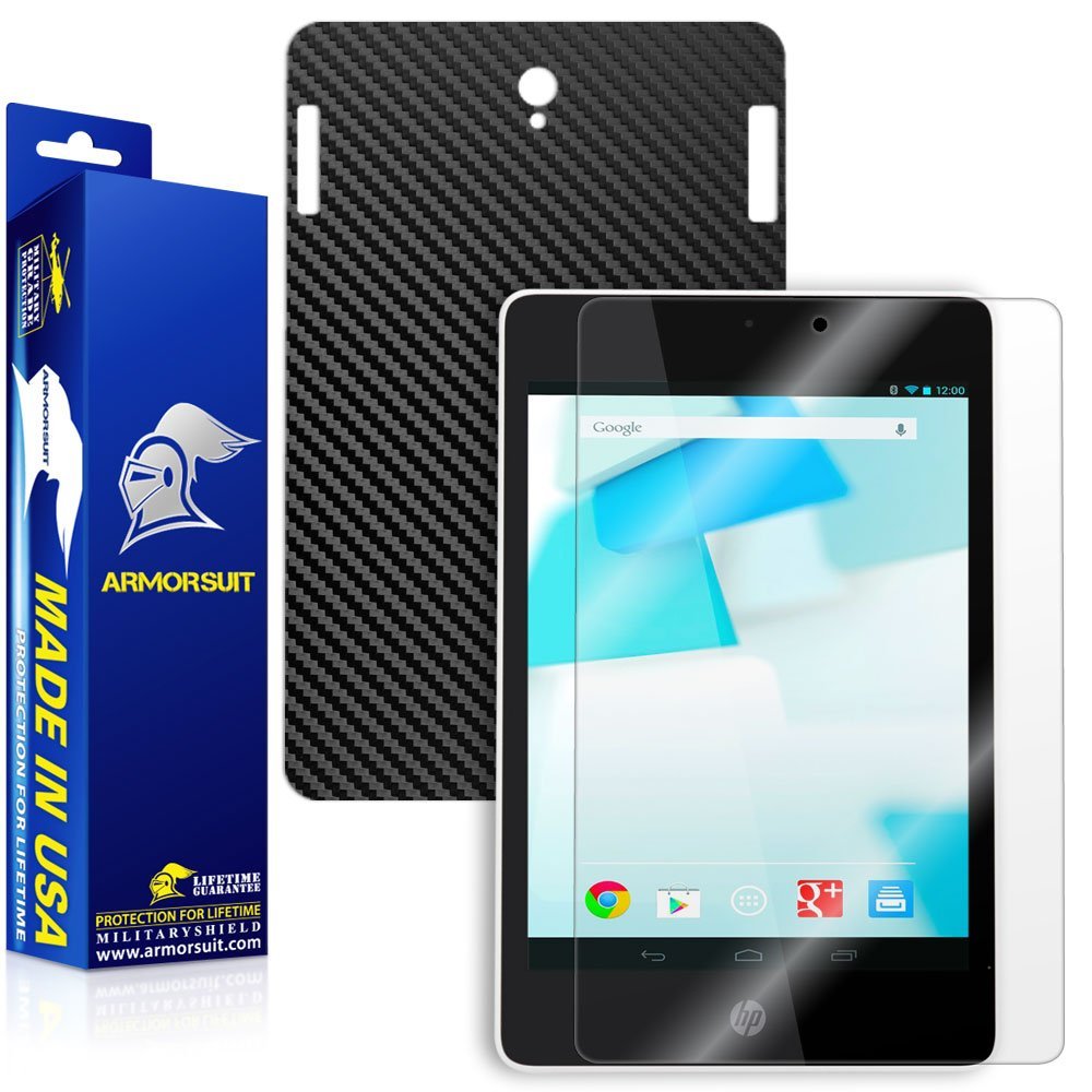 ArmorSuit MilitaryShield Black Carbon Fiber Skin Wrap Film + HD Clear Screen Protector for HP Slate 8 Pro S8-7600US - Anti-Bubble Film