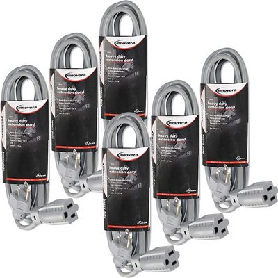 (6 Pack Value Bundle) IVR72209 Indoor Heavy-Duty Extension Cord, 9 Feet, Gray