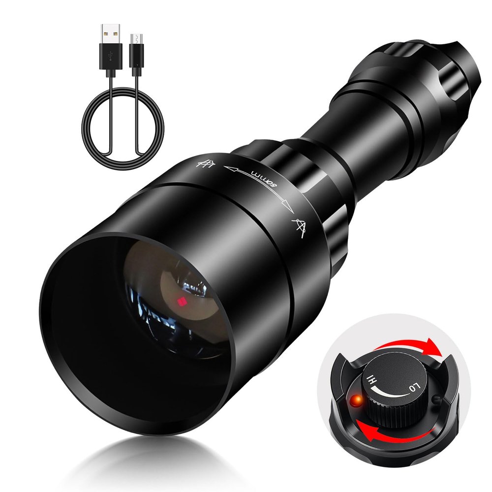 UniqueFire 850nm IR Illuminator Flashlight Lights for Night Vision, Zoomable LED Infrared Flashlight Light Rechargeable Illuminator with Rapid Focus & Dimmer Switch