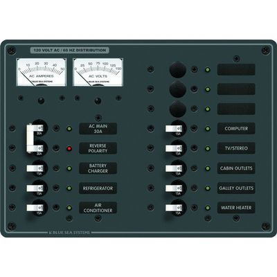 Blue Sea 8076 AC Main +11 Positions Toggle Circuit Breaker Panel (White Switches)