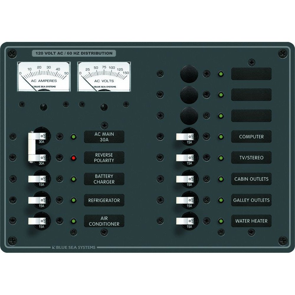 Blue Sea 8076 AC Main +11 Positions Toggle Circuit Breaker Panel (White Switches)