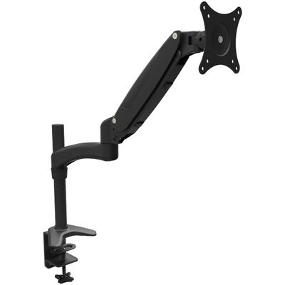 2xhome - New Single Mount 3 Way Three-sectioned Ergonomic Fully Easy Height Adjustable Articulating Gas Spring Flex Extra Long Extension Arm Tilting Retractable Black Desk Pole Mount Bracket Desktop Flat Panel Clamp