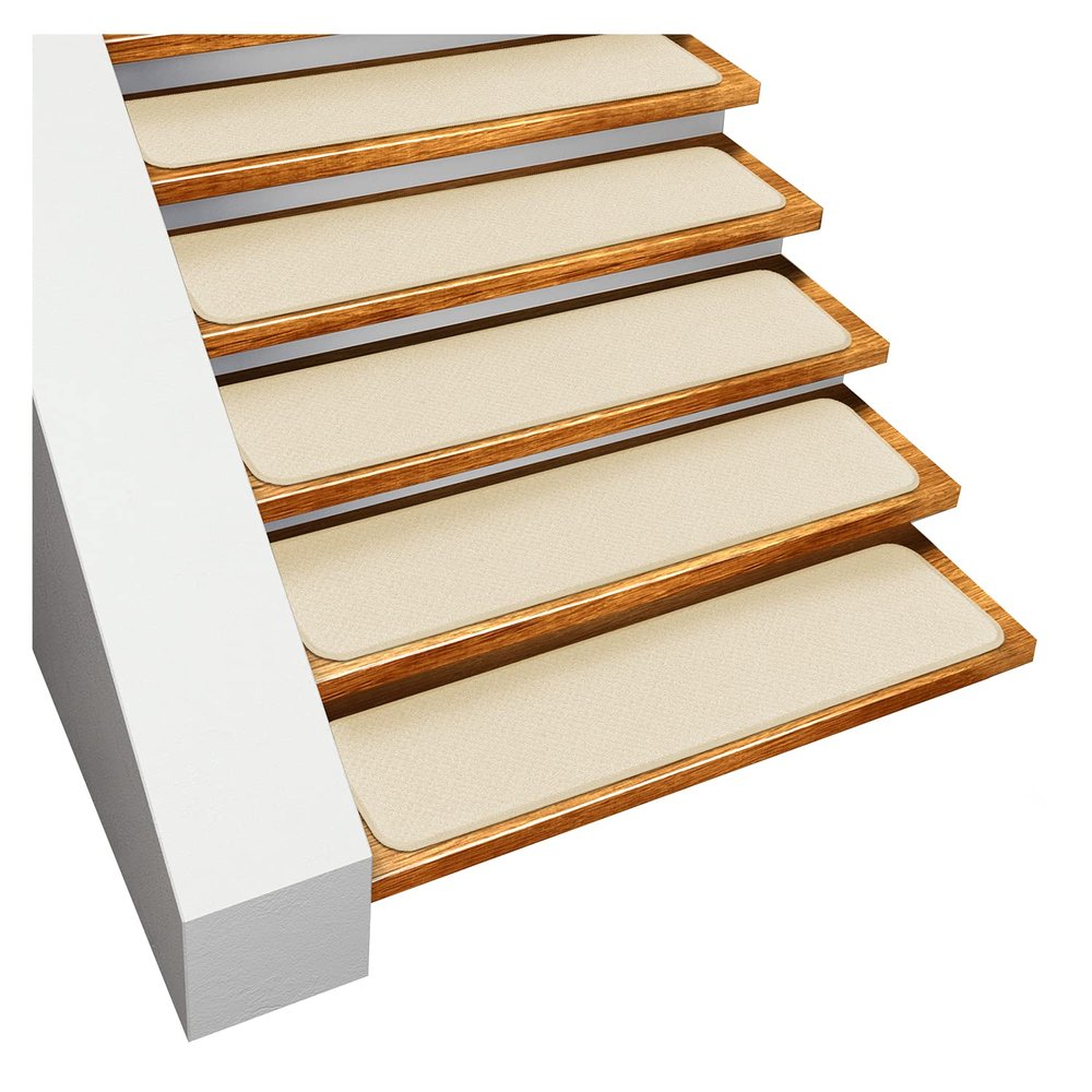 House, Home and More Set of 12 Skid-Resistant Carpet Stair Treads - Ivory Cream - 9 Inches X 36 Inches