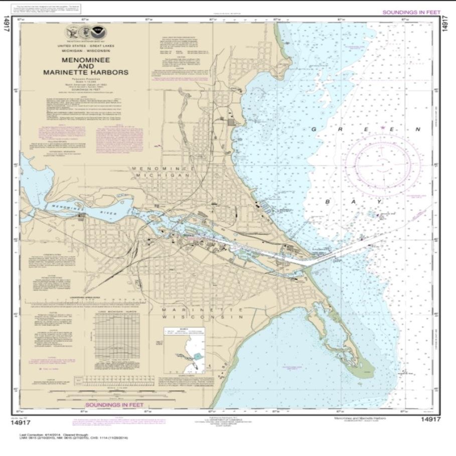 NOAA Chart 14917-Menominee and Marinette Harbors by East View Geospatial