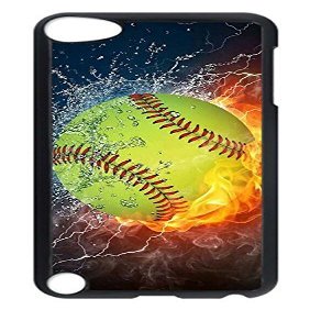 iPod Touch 5 Case, Fire Yellow Softball Protective Hard PC Plastic Black Case Cover Slim Fit for Apple iPod Touch 5 5th Generation