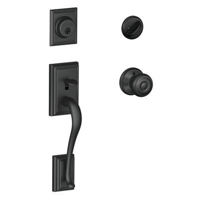 Schlage F60 ADD 622 GEO Addison Front Entry Handleset with Georgian Knob, Deadbolt Keyed 1 Side, Matte Black