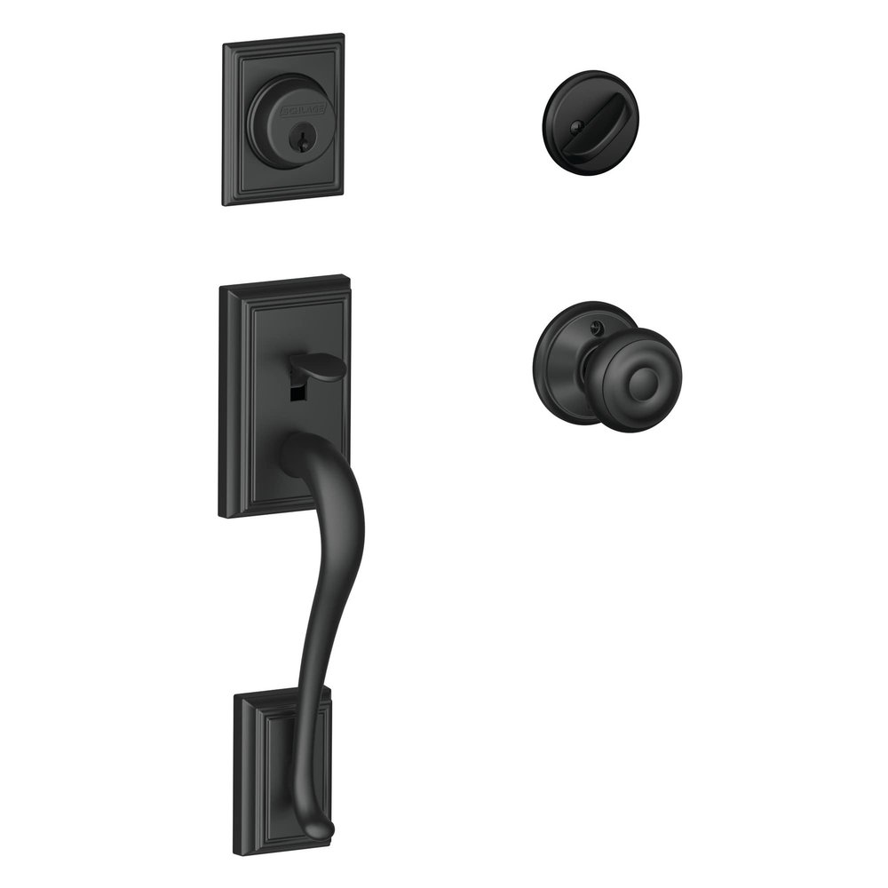 Schlage F60 ADD 622 GEO Addison Front Entry Handleset with Georgian Knob, Deadbolt Keyed 1 Side, Matte Black