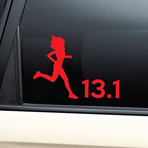 13.1 Marathon Female Runner Vinyl Decal Laptop Car Truck Bumper Window Sticker - Red