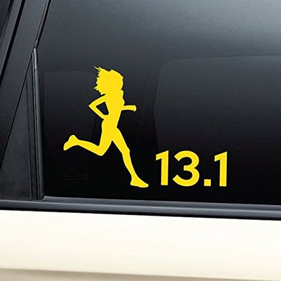 13.1 Marathon Female Runner Vinyl Decal Laptop Car Truck Bumper Window Sticker - Yellow