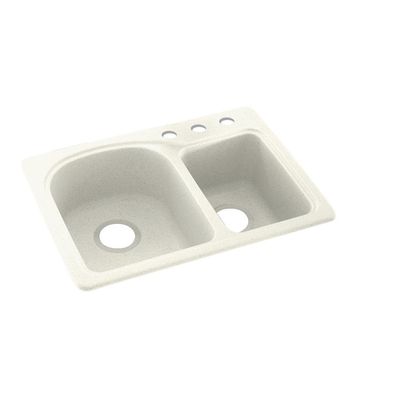 Swanstone KS02518DB.018-3 3-Hole Solid Surface Kitchen Sink, 18" x 25", Bisque