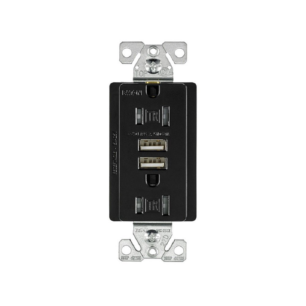 Eaton TR7755BK-BOX 15 Amp 125V Combination USB 3.1A Charger with Duplex Receptacle, Black