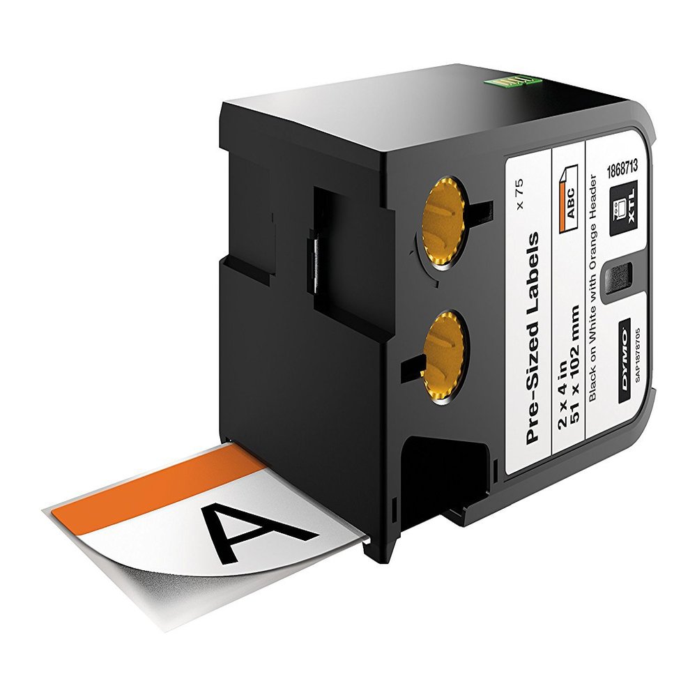 DYMO Industrial Pre-sized Safety Labels for DYMO XTL Label Makers, Black on White with Orange Header, 2"x4", 1 Roll (1868719)