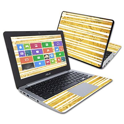 MightySkins Skin Compatible with Asus Chromebook 11.6" C200MA wrap Cover Sticker Skins Gold Stripes