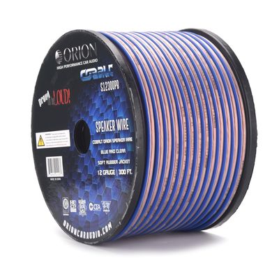 Orion Cobalt S12300PB 12 Gauge AWG (300-Ft Blue/Clear) High Powered Car Speaker Wire Roll, Surround Sound, Home Theater Speakers, RV Audio | 2x12 Gauge Speaker Cable/Wire Roll