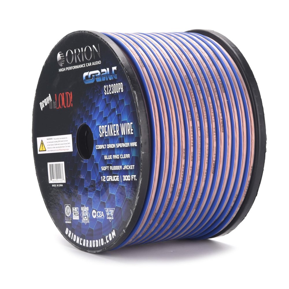 Orion Cobalt S12300PB 12 Gauge AWG (300-Ft Blue/Clear) High Powered Car Speaker Wire Roll, Surround Sound, Home Theater Speakers, RV Audio | 2x12 Gauge Speaker Cable/Wire Roll