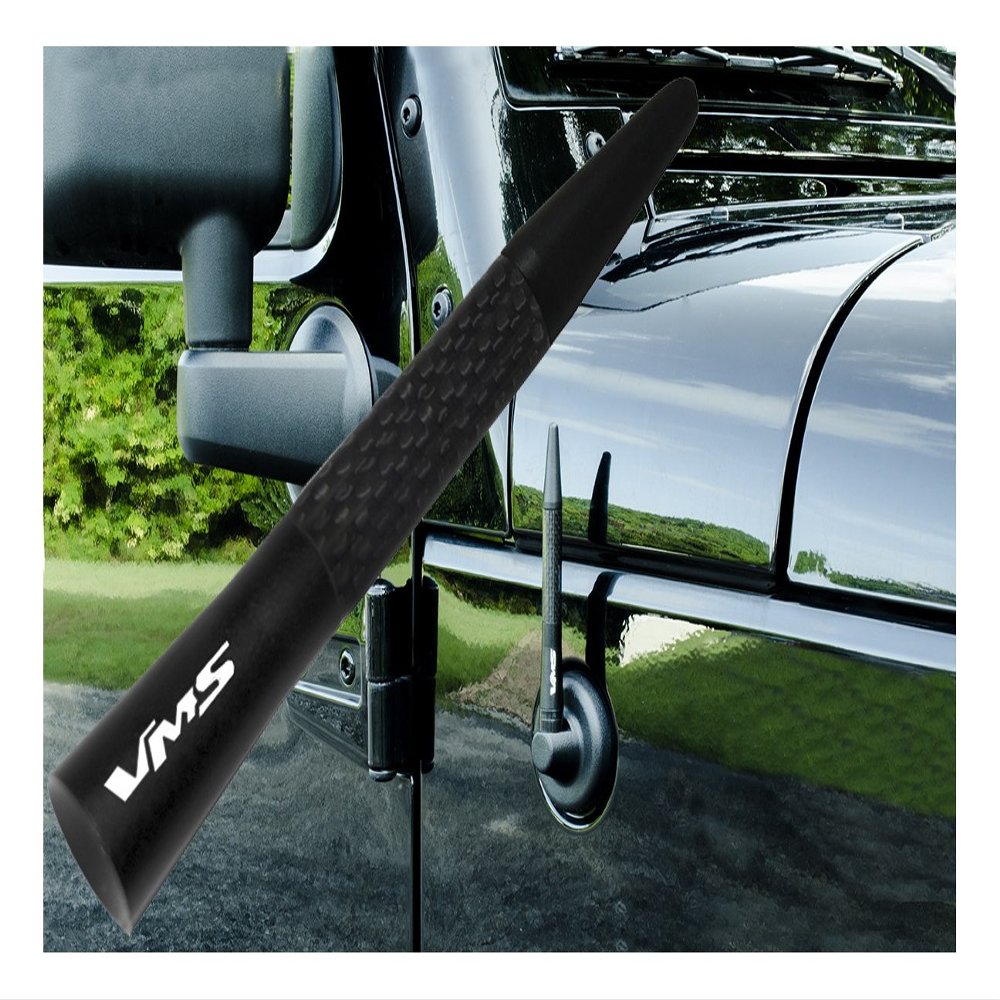 VMS RACING Black Aluminum with Black Real Carbon Fiber Retractable 4.5" to 8" Inch Antenna Compatible with Jeep Wrangler JK Sahara Sport Rubicon Unlimited 07-20