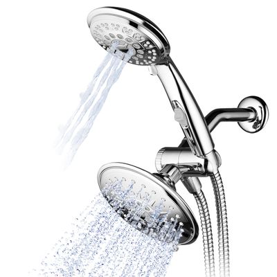 Hydroluxe 30-Setting Ultra-Luxury 6 inch Rainfall Shower Head & Handheld 3-way Combo with Water Saving Pause Switch and Stainless Steel Hose/Enjoy Separately or Together! Premium All Chrome Finish