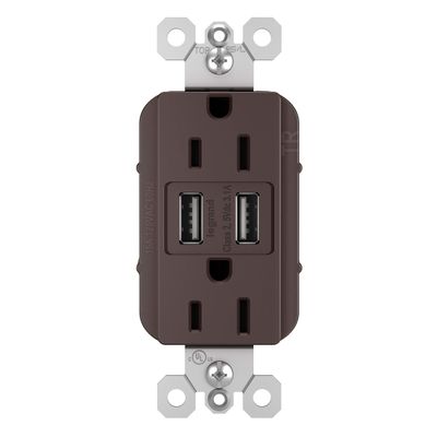 Legrand radiant 15 Amp Duplex Outlet 3.1A USB Type A Dark Bronze 1 Pack