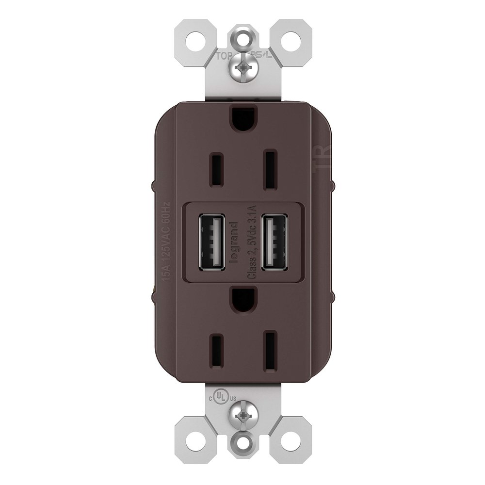 Legrand radiant 15 Amp Duplex Outlet 3.1A USB Type A Dark Bronze 1 Pack