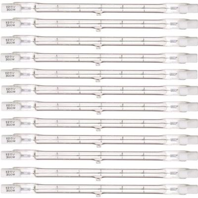 Satco S3104 Model 300T3Q/Cl Light Bulb, 300 Watts, 120 Voltage, 5300 Initial Lumens, T3 Lamp Shape, Double Ended Base, R7s ANSI Base, 4-11/16'' MOL, 0.38'' MOD, 1500 Average Rated Hours, Pack of 12
