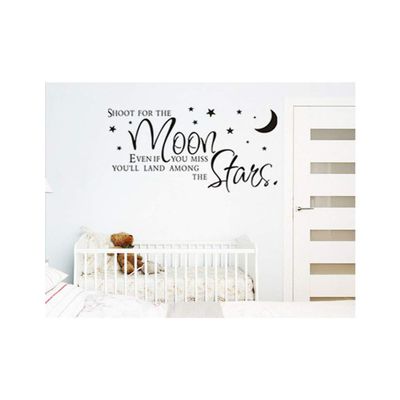 Dailinming PVC Wall Stickers English Moon Moon and Stars Children's Room European-Style Bed Bedroom Home decorWallpaper38.1cm x 71.1cm-Gray