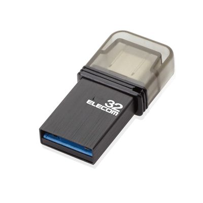Elecom MF-CAU3132GBK USB Memory, 32GB, USB 3.0, Type C with Cap, Black