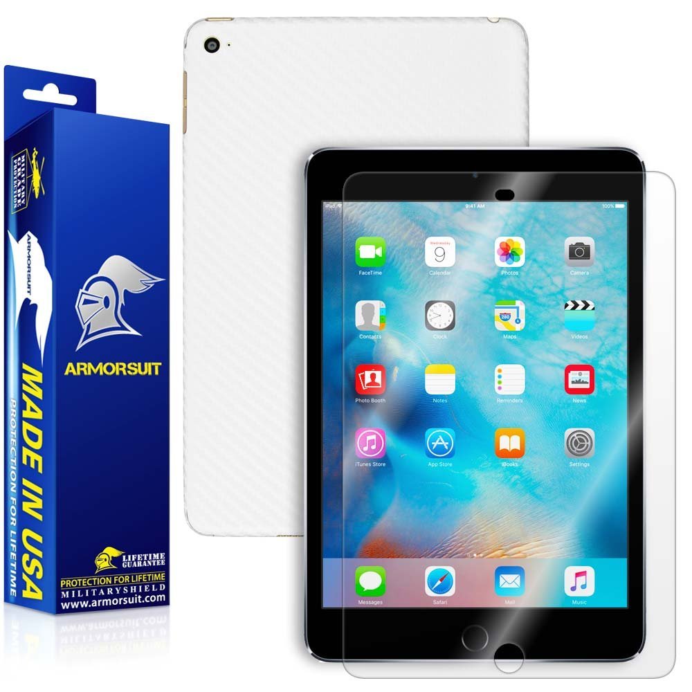 ArmorSuit MilitaryShield White Carbon Fiber Skin Wrap Film + HD Clear Screen Protector for Apple iPad mini 4 - Anti-Bubble Film