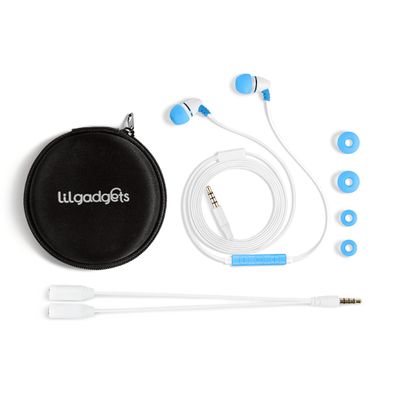 LilGadgets BestBuds Ear Buds for Kids for School - Safe & Comfortable, Volume Limited, Wired Earbuds for Kids with an in-Line Microphone, Travel Case, and Splitter - Blue