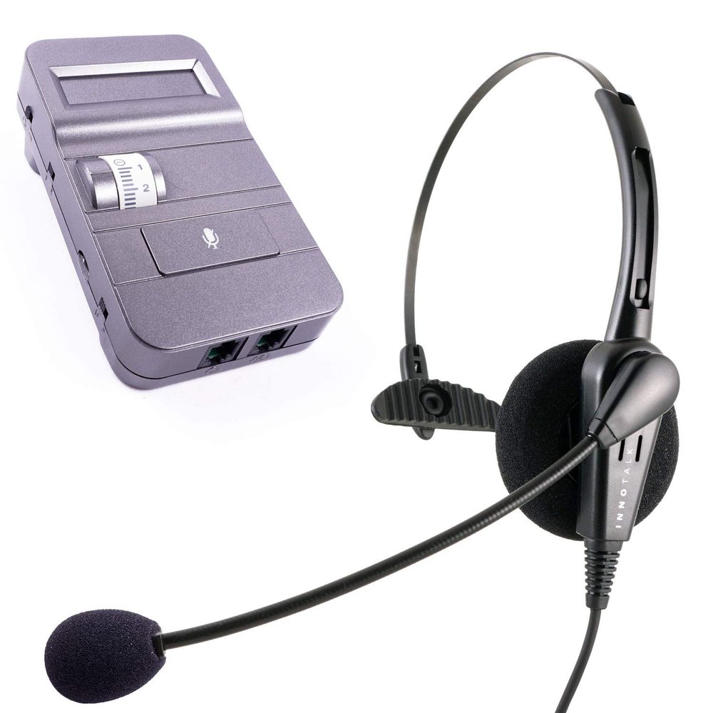 INNOTALK Headset System - Economic High Grade Phone Headset + Headset Amplifier, Volume Control and Noise Cancel Mic