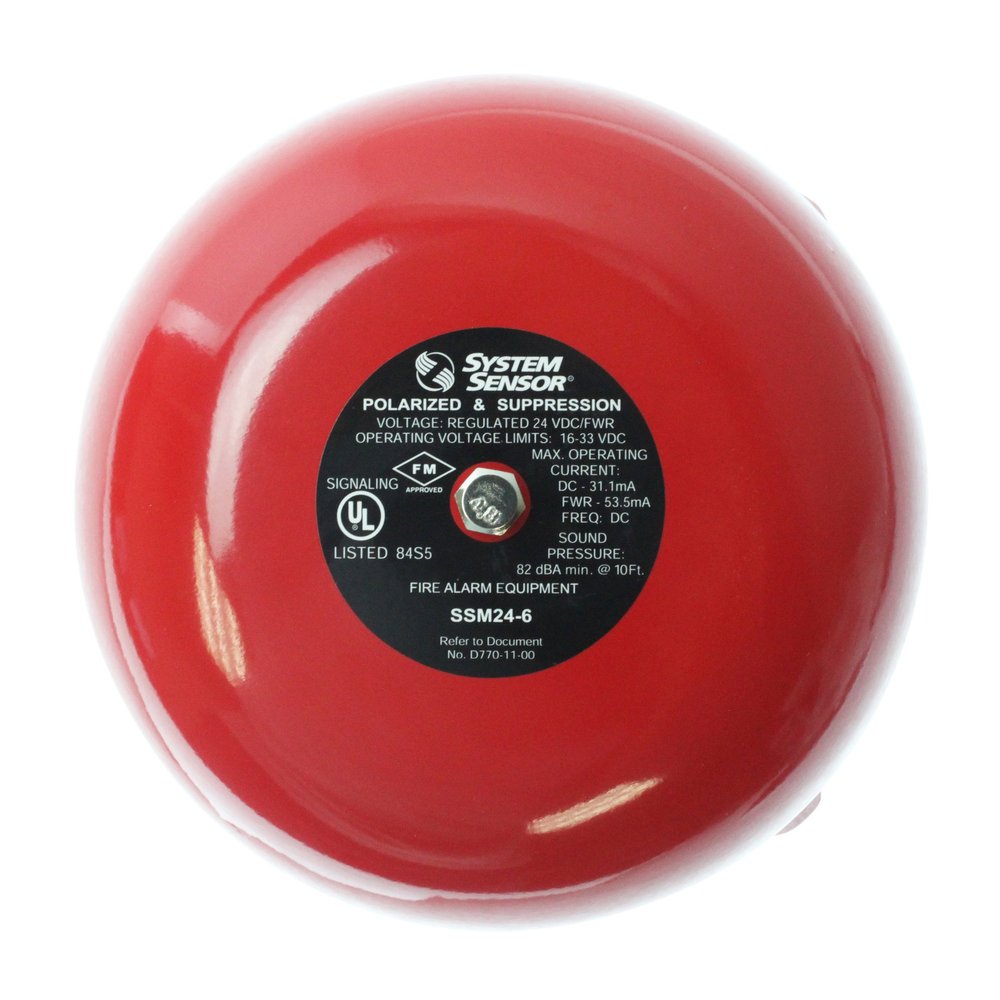 System Sensor SSM24-6 High Decibel Notification Alarm Bell, 24V, 6-Inch, Red