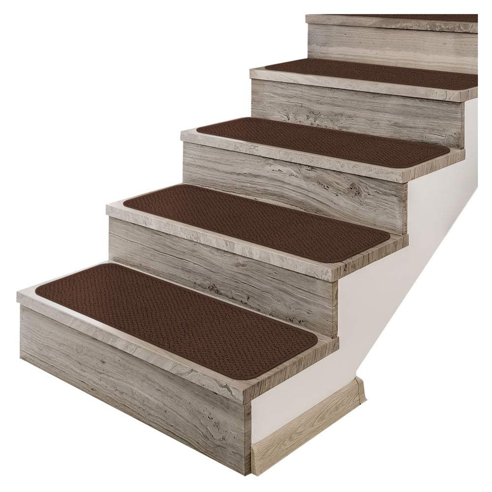 House, Home and More Set of 12 Adhesive Carpet Stair Treads - Chocolate Brown - 8 Inches X 23.5 Inches