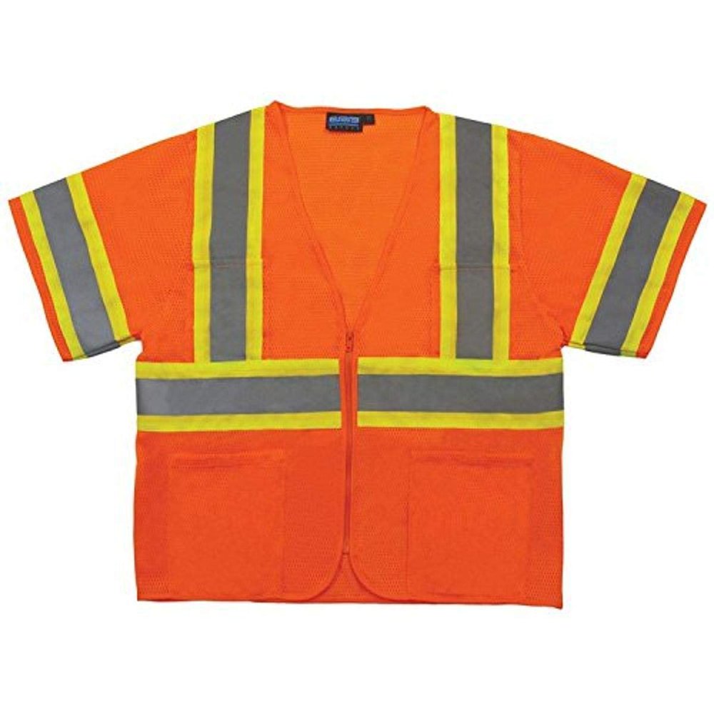 Delta Plus WELS683P Class 3 Safety Vest with Contrasting Trim and Zipper Front Closure, High-Visibility Orange, Large