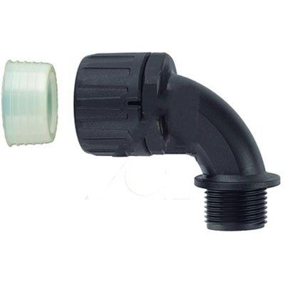 HellermannTyton 166-90115, Non-Metallic IP68 Fitting, 90 Deg. Elbow, NPT Thread, 1 in. Dia., Black, 10/pkg