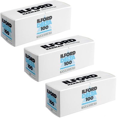 3 X Ilford 1743399 Delta Pro 100 120 Fine Grain Medium Speed, Black and White Film, ISO 100, 120 Size