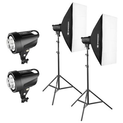 Bresser Studio Flash Set 200 W BRT with 200 50 x 70 cm Softboxes with Diffuser, Interior Diffuser and Tripods 160 cm, Photography Lighting Camera Accessories