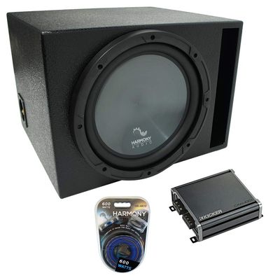 Harmony Audio Universal Car Stereo Rhino Coated Ported 10" Bundle R104 Sub Box & CXA400.1