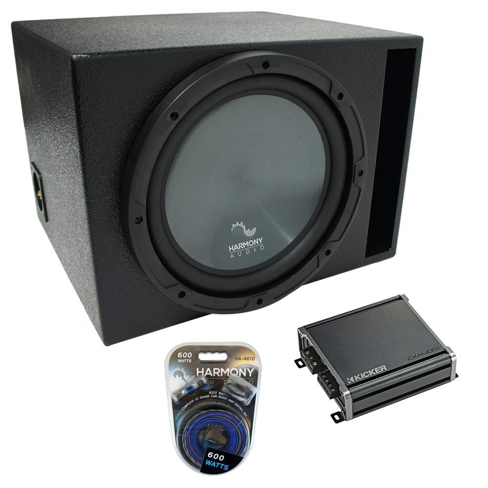 Harmony Audio Universal Car Stereo Rhino Coated Ported 10" Bundle R104 Sub Box & CXA400.1