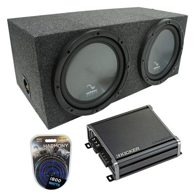 Harmony Audio Harmony R104 Bundle with Universal Car Stereo Rearfire Sealed Dual 10" Sub Box & CXA600.1 (Renewed)