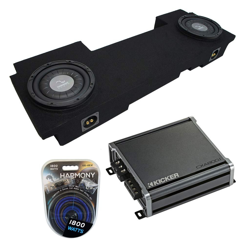 HA-F104 Compatible with Chevy Avalance 2002-2013 Rhythm Series 12" Sub, HA-AK4 4 Gauge 1600W Amplifier Install Kit and GM2X10-AV-ECL-US Sub Enclosure