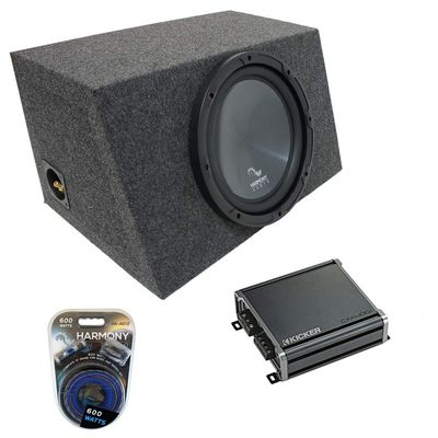 Harmony Audio HA-R104 Rhythm Series 10" Sub, HA-AK8 8 Gauge 900W Amplifier Install Kit and ASC 110H Single Single Box Enclosure