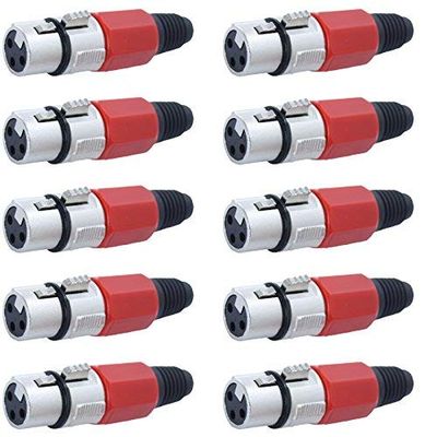 10 Pack: XLR Connector with Rubber Boot Serviceable (Red, Female XLR)