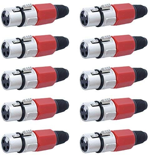 10 Pack: XLR Connector with Rubber Boot Serviceable (Red, Female XLR)