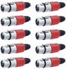 10 Pack: XLR Connector with Rubber Boot Serviceable (Red, Female XLR) view 1