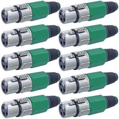 10 Pack: XLR Connector with Rubber Boot Serviceable (Green, Female Xlr)
