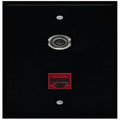 RiteAV - Black 1 Port 3.5mm 1 Port Cat6 Ethernet Red Wall Plate
